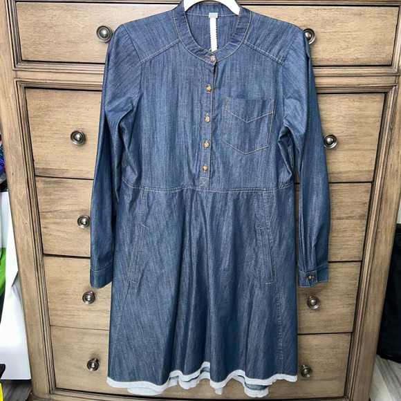 Uncle Frank Women's Long Sleeve A-Line Chambray Dress Small - Picture 2 of 6
